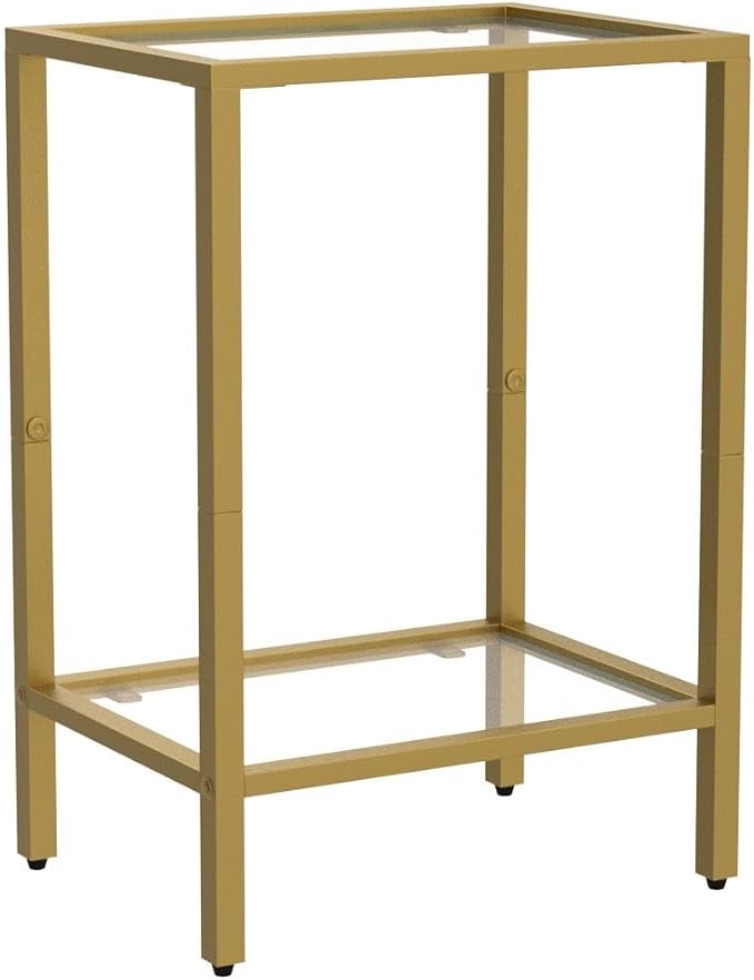 HOMSHO Side Tables Set of 2, End Tables with Tempered Glass, 2-Tier Nightstands with Storage Shelves, Coffee Table with Modern Style, Slim Sofa Table for Living Room, Bedroom, 11.8" D x 15" W, Gold