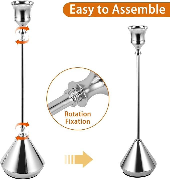 Elegant Vintage Silver Candlestick Holders, Set of 3 Taper Candle Holders with Weighted Base for Wedding, Dining Table, Holiday Decor