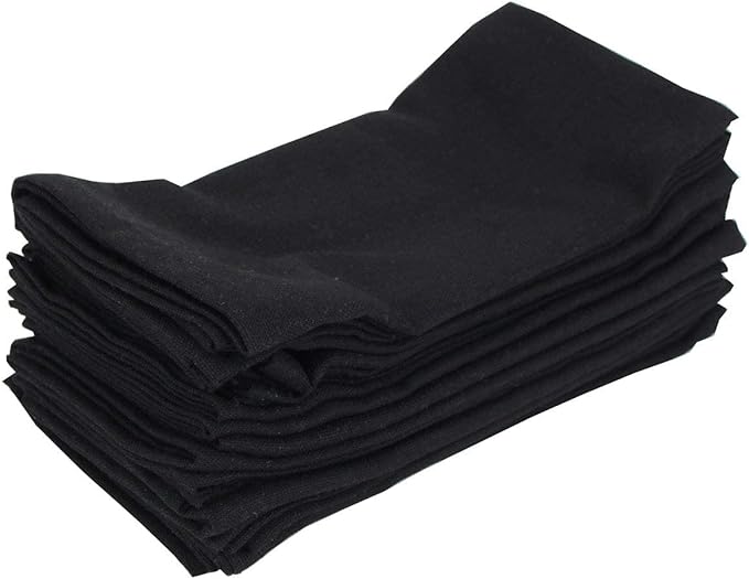 Solid Color Linen Blended Thin Dinner Cloth Napkins - Set of 12 (40 x 40 cm) - for Halloween Events & Home Use (Black)
