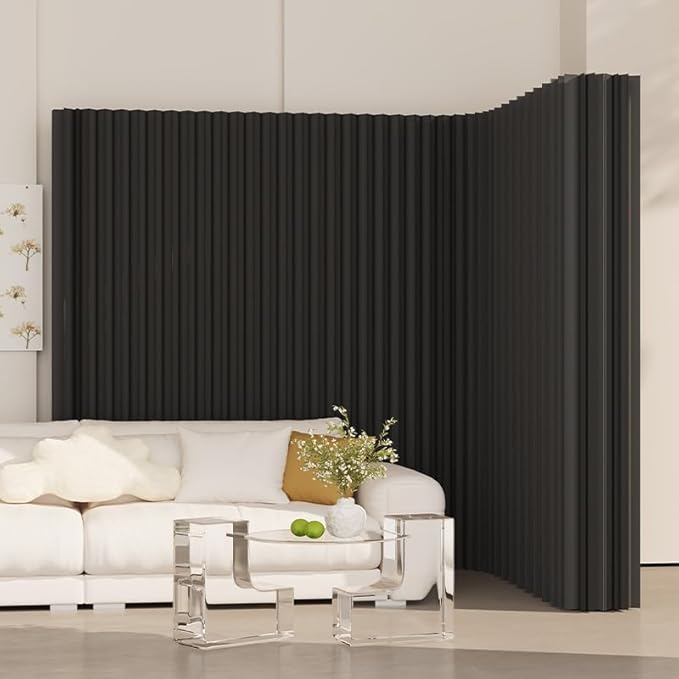 Paper Room Divider, Folding Black Privacy Screens, Decorative Enterprise Office Temporary Divider Wall,Indoor Folding Portable Partition Screen for Home Dorm Office Studio Exhibition Store