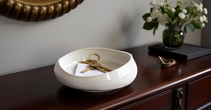 Decorative Bowl Free-Form Rim Glazed Ceramic Fruit Bowl for Kitchen Counter Ceramic Dining Room Table Centerpiecekey Bowl for Entryway Table|Dishwasher & Microwave Safe