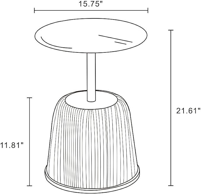 Manhattan Comfort Anderson Modern 15.75" Round End Tables 1.0 - Elegant Leatherette Upholstered Base with Pleated Design & Gold Steel Tabletop, Fully Assembled Accent Furniture, Set of 1, Grey