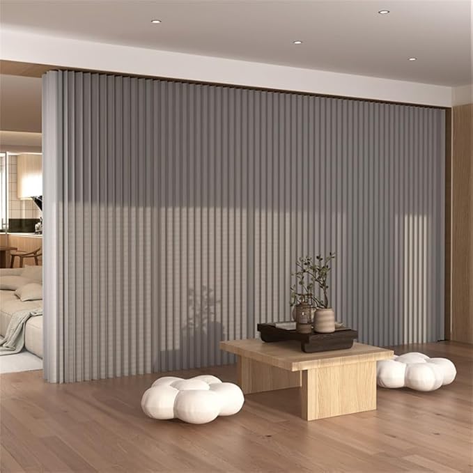 Portable Paper Room Divider Wall, Enterprise Office Retractable Temporary Partition Wall, Indoor Folding Rooling Privacy Screen for Room Separation, Grey