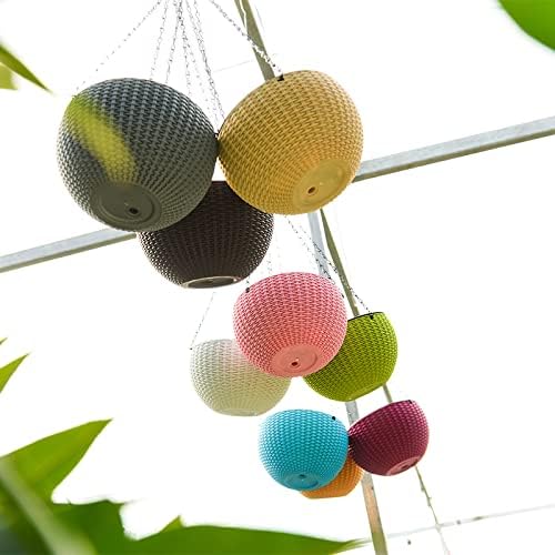 Hanging Basket Plastic Flower Pot Round Resin Garden Hanging Planter for Indoor Outdoor Plants 2 Pack Brown