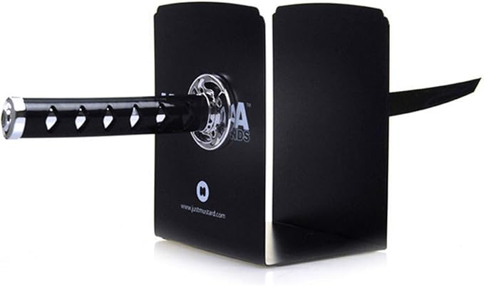 Book Ends Decorative, Modern Metal Funny Unique Black DVD Bookends for Shelves, Katana Book Stopper Holder for Office Home, Desk Gifts Book Stands for Men and Book Lovers
