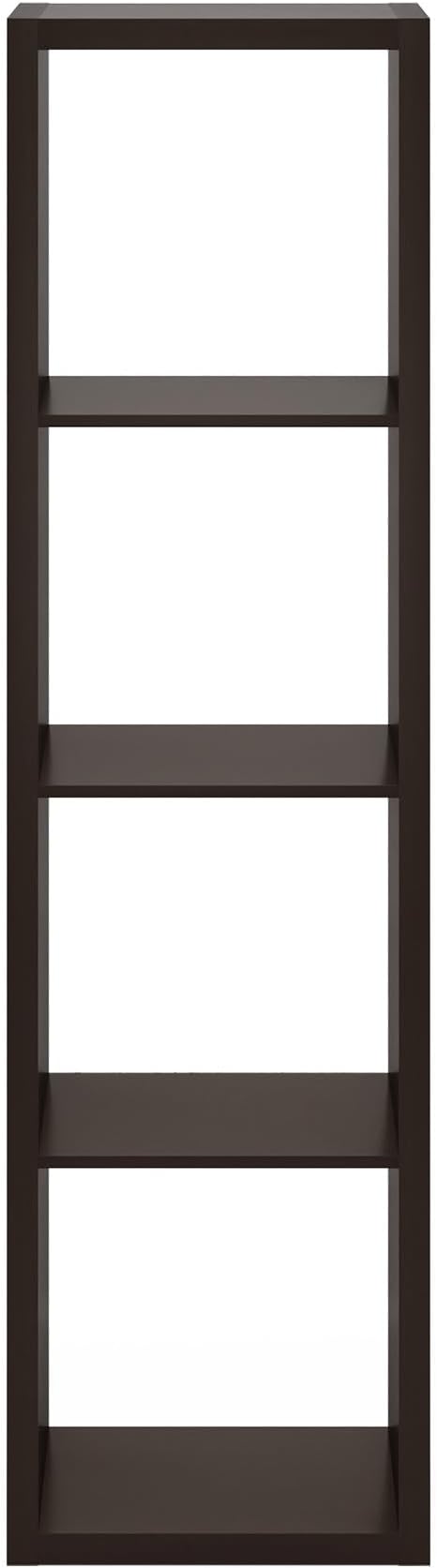 Furinno CUBICLE Book Shelf, Vertical 4-Cube Bookshelf, Extra Thick Horizontally & Vertically Reversible Bookcase with Open Back, 14.6" x 16" x 58",For Living Room, Bedroom, Home Office, Black Dark Oak
