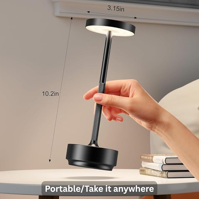 2-Pack Cordless Table Lamp Rechargeable, 5000mAh Battery Operated LED, Touch 3-Color Stepless Dimming, IP54 Waterproof Wireless Lamp for Bedroom Dining Restaurant Patio Outdoor – Black