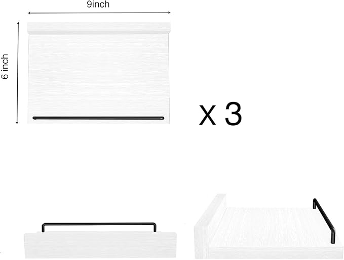RYOFOBETTO Small Floating Shelf, 6X9 Inches Farmhouse Wall Shelves for Living Room, Bedroom, Picture Frames, Plants, Kitchen, Set of 3 (White and Black)