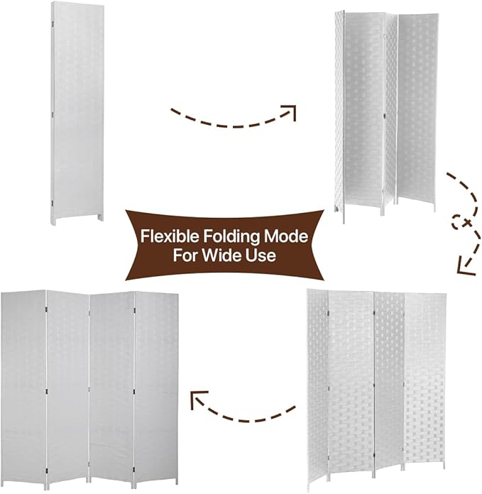 Room Dividers and Folding Privacy Screens 4 Panel 6 ft Foldable Portable Room Seperating Divider, Handwork Wood Mesh Woven Design Room Divider Wall, Room Partitions and Dividers Freestanding, White