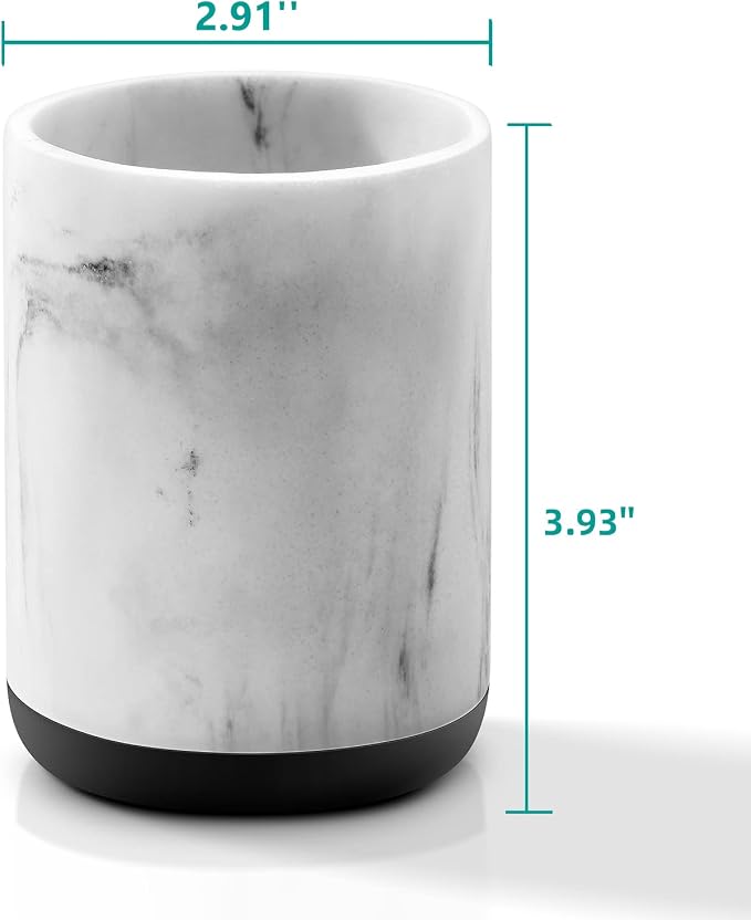 VITVITI Toothbrush Holders for Bathrooms, Toothpaste Tooth Brushing Holder, Bathroom Organizer Countertop for Vanity/Makeup Brushes, White Resin Marble Look, Stand Cup, Small
