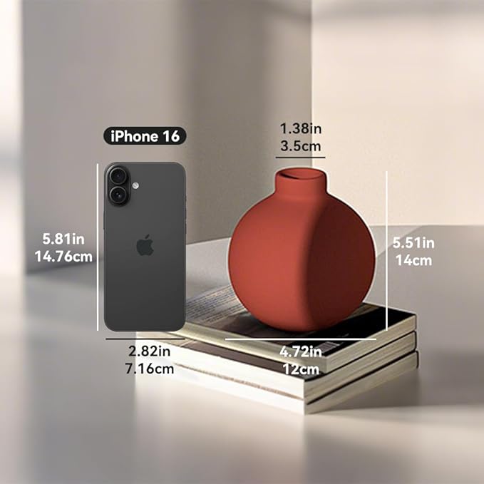 Ceramic Small Vase, 5.5"" Minimalist Spherical Flower Vase for Rustic Modern Farmhouse Living Room Bathroom Shelf, Table Centerpiece Decorations, Garnet