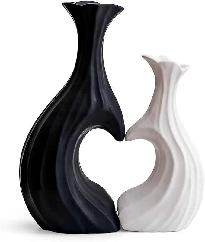 Small Ceramic Vases, Heart Shaped Flower Vase Set of 2