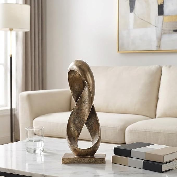 Large Bronze Knot Decor Statue 14.6in Tall, Resin Geometric Tabletop Sculpture for Coffee Table, Modern Decorative Object for Shelves Mantel, Contemporary Home Decor Accent, Decorative Knot