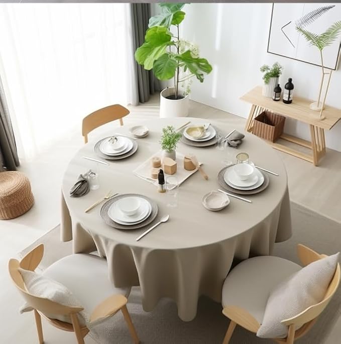 EVERLY 100% Pure Linen Round Tablecloths 80Inch Round Machine Washable Tablecloth for Thanksgiving,Decorative Halloween,Buffet Parties,Picnic,Events,Weddings and Restaurants-Natural Linen