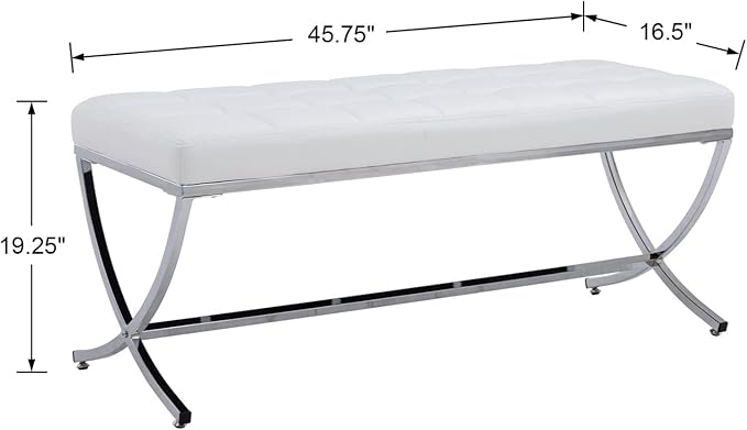 HEAH-YO Modern Button Tufted Bench, PU Faux Leather Ottoman Dining Bench, Stylish Footstool for Entryway Bedroom Kitchen Dining Table, White