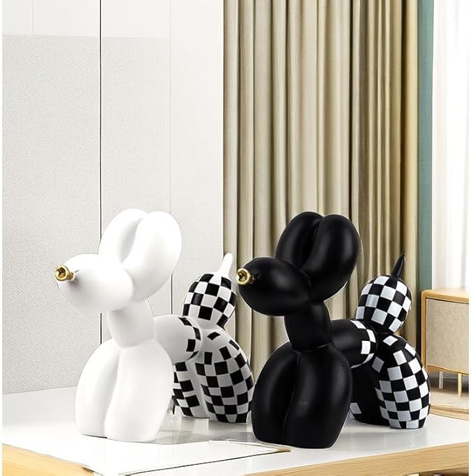 Cute Resin Dog Statue Decorations are Suitable for Modern Desktop Decoration, Home, Bedroom, Living Room, and Office Decoration (Black Chessboard)