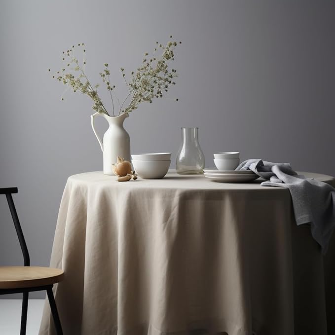 EVERLY 100% Pure Linen Round Tablecloths 120Inch Round Machine Washable Tablecloth for Thanksgiving,Decorative Halloween,Buffet Parties,Picnic,Events,Weddings and Restaurants-Natural Linen