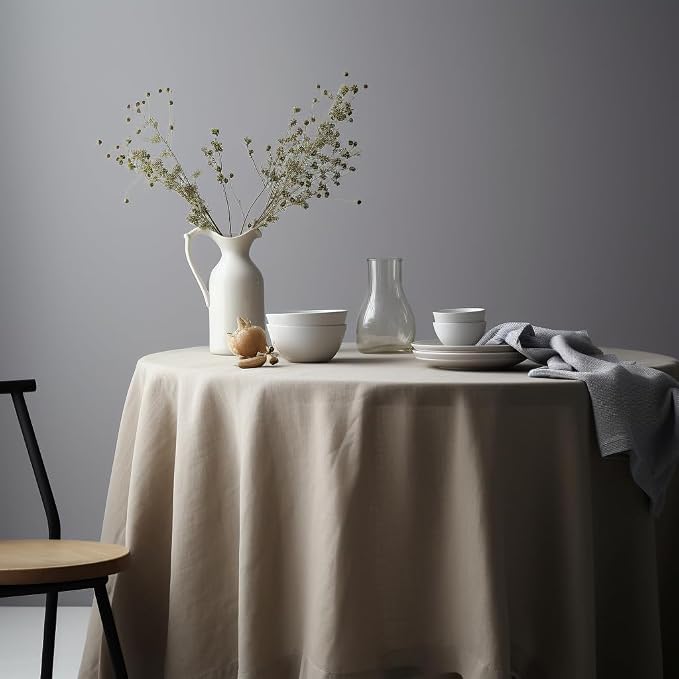EVERLY 100% Pure Linen Round Tablecloths 90Inch Round Machine Washable Tablecloth for Thanksgiving,Decorative Halloween,Buffet Parties,Picnic,Events,Weddings and Restaurants-Natural Linen