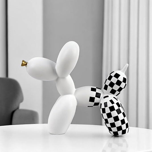 Cute Resin Dog Statue Decorations are Suitable for Modern Desktop Decoration, Home, Bedroom, Living Room, and Office Decoration (White Chessboard)