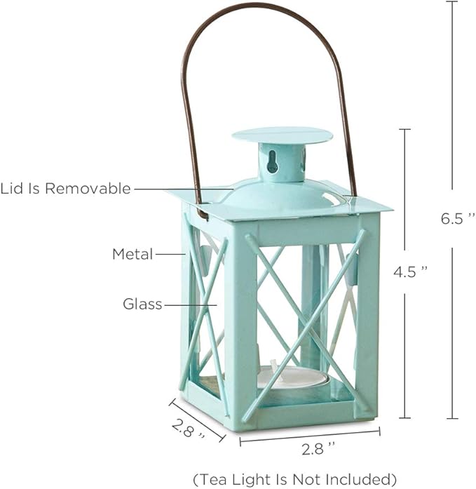 Kate Aspen Decorative Lanterns - Set of 24 - Luminous Metal Lantern Tealight Candle Holders for Wedding, Home Decor and Party - 4.5" H (6.5" H with Handle) – Blue