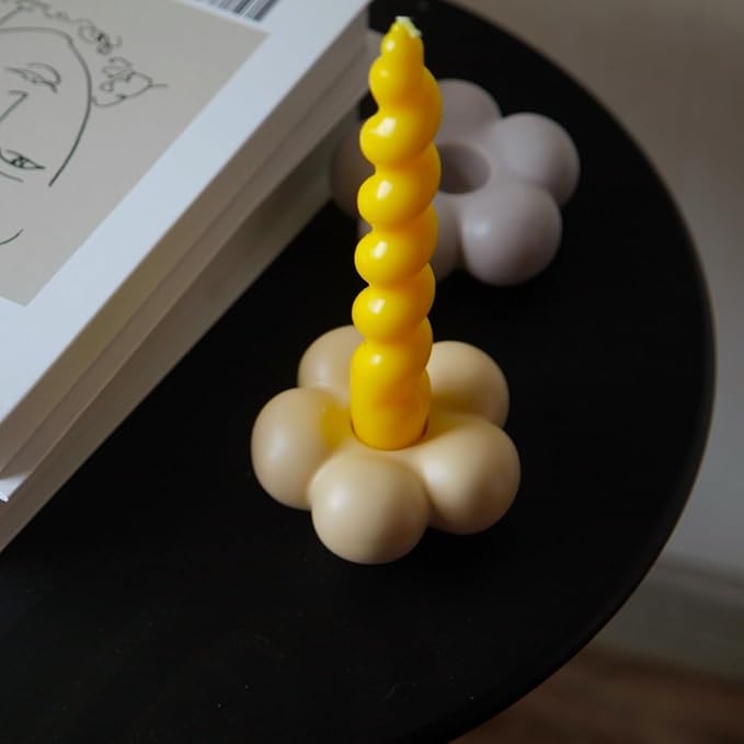 Cute Candle Holders, Ceramic Candlestick Holders for Table Centerpiece Flower Shape Home Decor Wedding Parties Living Room (Yellow)
