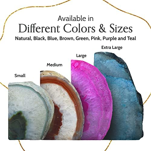 Nature's Decorations Agate Bookends - A Quality Brown Geode with Non-Skid Rubber Bumpers for Shelves, Office, Home Decor - Heavy Duty Cool Crystal Stone (6-8 LB)