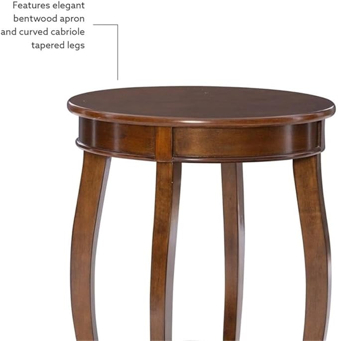 BOWERY HILL Round Wood End Table, Brown Finish, 24" H x 18.5" W x 18.5" D, 1 Shelf, Contemporary Design, Rustic Accent Table for Living Room Storage and Decor