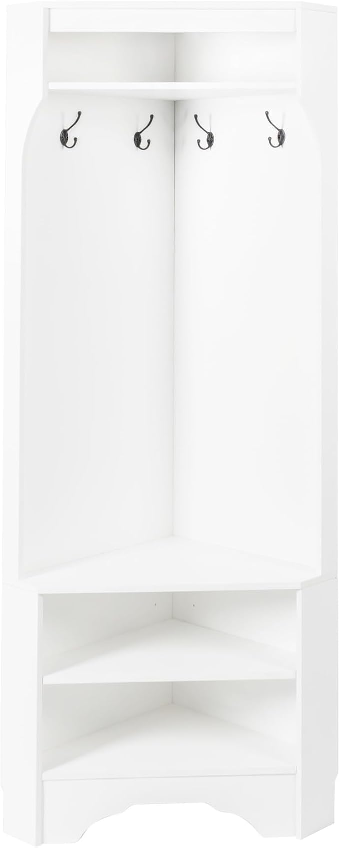 Harper & Bright Designs Minimalist Corner Hall Tree with Shoe Bench, Versatile Entryway Coat Rack with 4 Hooks, Corner Cabinet with Adjustable Shelf for Hallway, Living Room, White, 29.5''W*71.6''H