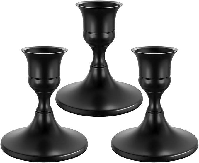 zeochyni Black Taper Candle Holders Set of 3, Vintage Metal Candlestick Holders for Dinner Room Table Centerpiece or Mantel Wedding Party Decor
