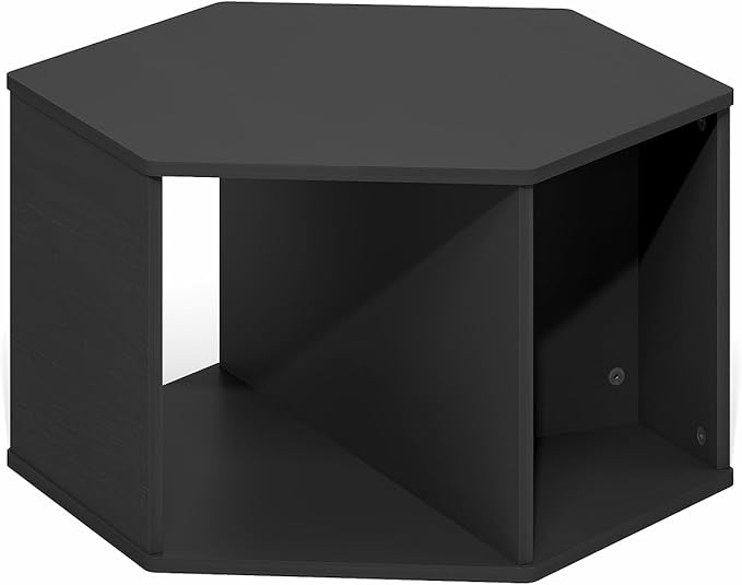 Furinno Simple Design Coffee Table, Hexagon Modern Coffee Table with Open Shelf, Vertical or Horizontal Side Table, for Living Room, Bedroom, Home Office, Americano