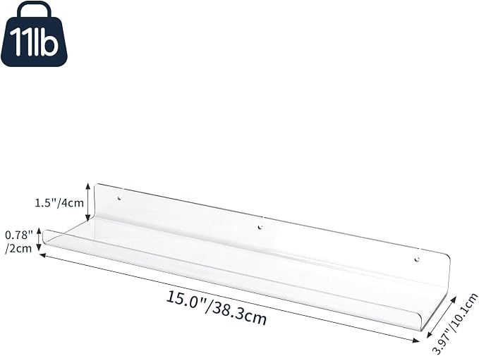 RLAVBL 8 Pack Acrylic Shelves, 15" Floating Wall Shelves for Bedroom, Living Room, Bathroom, Kitchen Storage