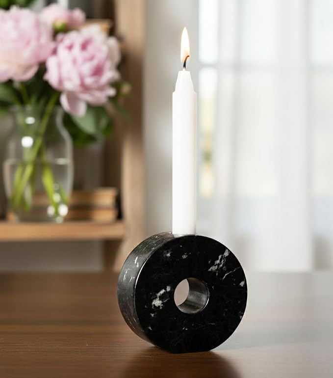 Marble Taper Candle Holders Set of 2 Black Elegant Candlestick Holders for Table Decor, Living Room & Home Centerpieces, Perfect for Pillar Candles & Gifts