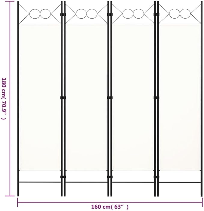 vidaXL Room Divider, 4 Panel Folding Privacy Screen for Room Separation, Freestanding Room Divider for Office, Industrial Modern Style, White
