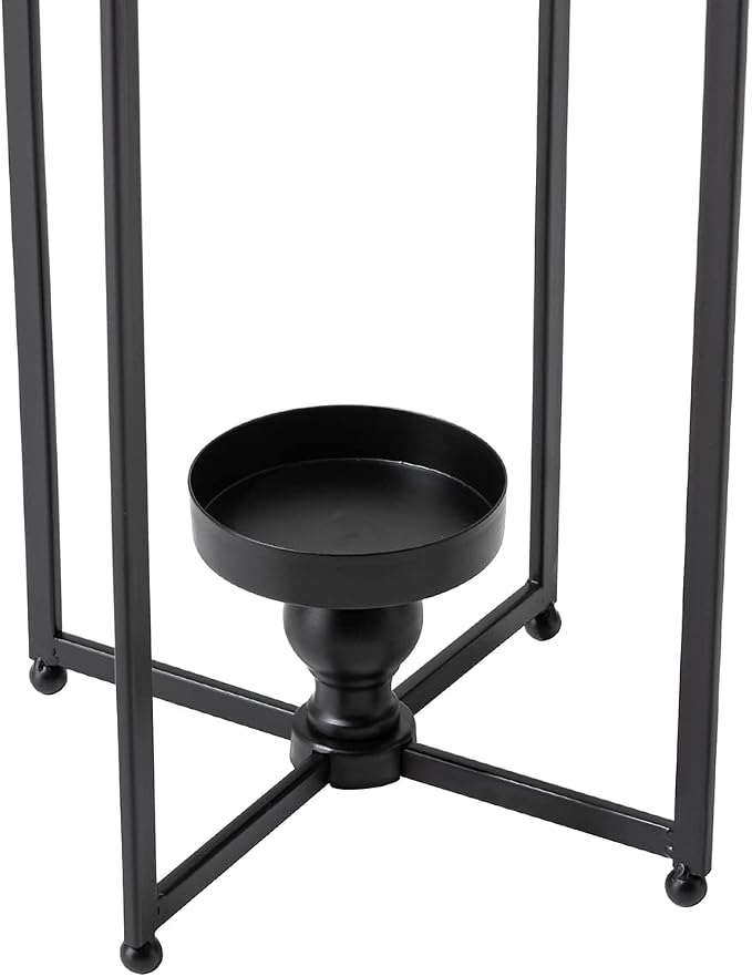 Glitzhome Set of 2 Modern Farmhouse Black Metal Lanterns Decorative Hanging Candle Lanterns for Indoor Outdoor Small&Large (No Glass)