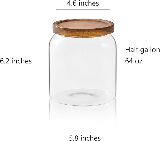 Sweejar Glass Jars for Laundry Room Organization, Half-Gallon Laundry Pods Container, Glass Food Storage Jars with Airtight Lid, 2 Pack, Press Lid