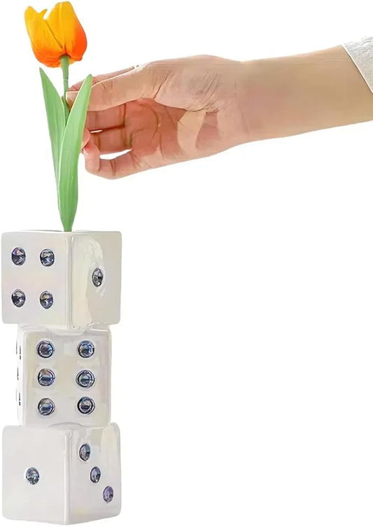 Handmade Ceramic Dice Vase - Modern Tabletop Decoration for Dried Flowers, Tulips, Roses, Lilies, and Pampas Grass, Vases for Centerpieces, Farmhouse, Home Flower Bud Vase | Gift
