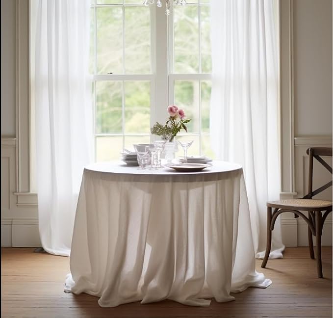 EVERLY 100% Pure Linen Round Tablecloths 120Inch Round Machine Washable Tablecloth for Thanksgiving,Decorative Halloween,Buffet Parties,Picnic,Events,Weddings and Restaurants-White