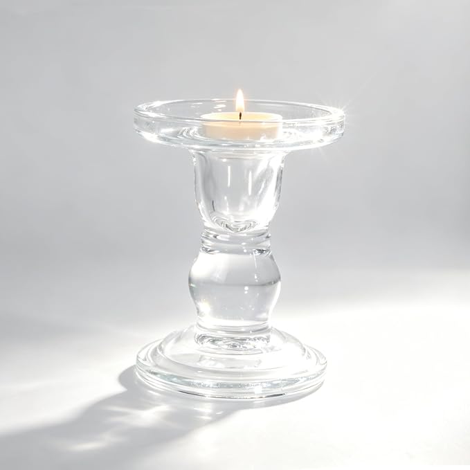 DreamsEden Clear Glass Candle Holder, 1 Pack Crystal Transparent Taper Candle Holder for Pillar Taper Tea Lights, Single Elegant Table Desk Shelf Decor for Home Wedding Party