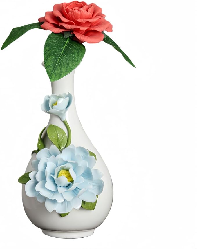 Ceramic Flower Vase Home Decor,Handmade Flowers Ceramic Aesthetic Flower for Home,Living Room,Dining Table,Farmhouse,Office Decor,Bedroom,Table and Kitchen Shelf (Blue, Style B)