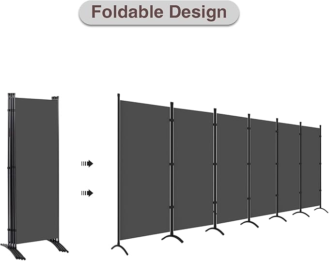 Room Divider, 6 Panel Room Dividers and Folding Privacy Screens, 6FT Partition Room Office Wall Divider for Separation 200" W Fabric, Portable Freestanding Room Divider Wall (Grey)