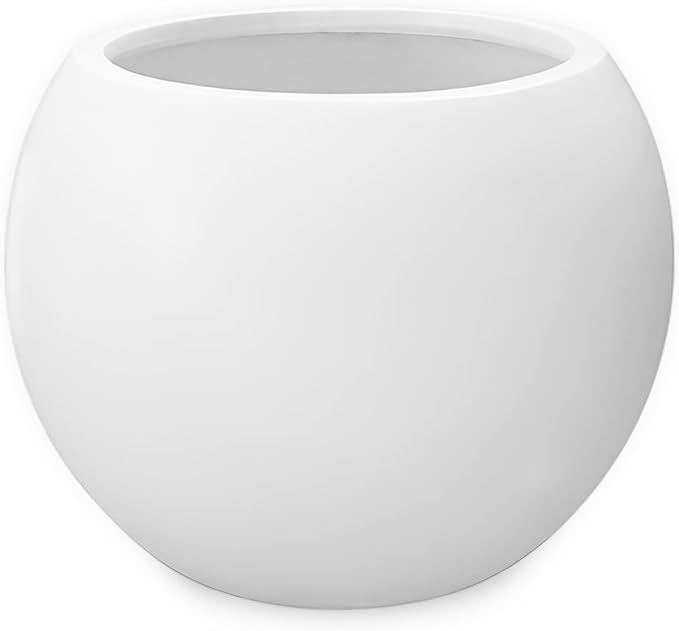 Marlo Fiberstone Round Planter (14.6" Pot Opening x 21.3"D x 16.5"H) Smooth Finishes, Lightweight, Durable, UV Resistant, Modern Minimalist Home Decor, Indoor Outdoor Plant Pot (L, White)