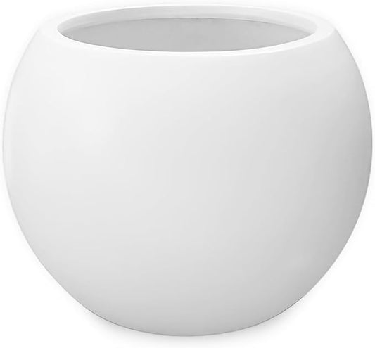 Marlo Fiberstone Round Planter (14.6" Pot Opening x 21.3"D x 16.5"H) Smooth Finishes, Lightweight, Durable, UV Resistant, Modern Minimalist Home Decor, Indoor Outdoor Plant Pot (L, White)