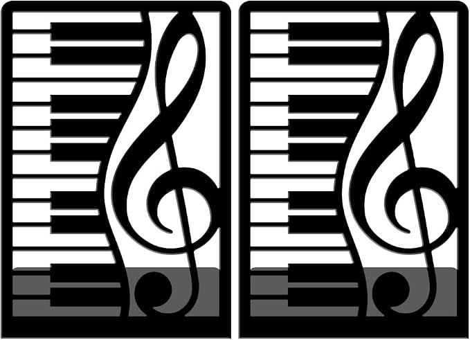 WADORN 1 Pair Piano Musical Notes Metal Decorative Bookend for Shelves, Heavy Duty Book Ends Non-Skid Books Holder Stand Black Book Support Stoppers for Music Books Desk Office Home, 5.3x4.3x7.9 Inch