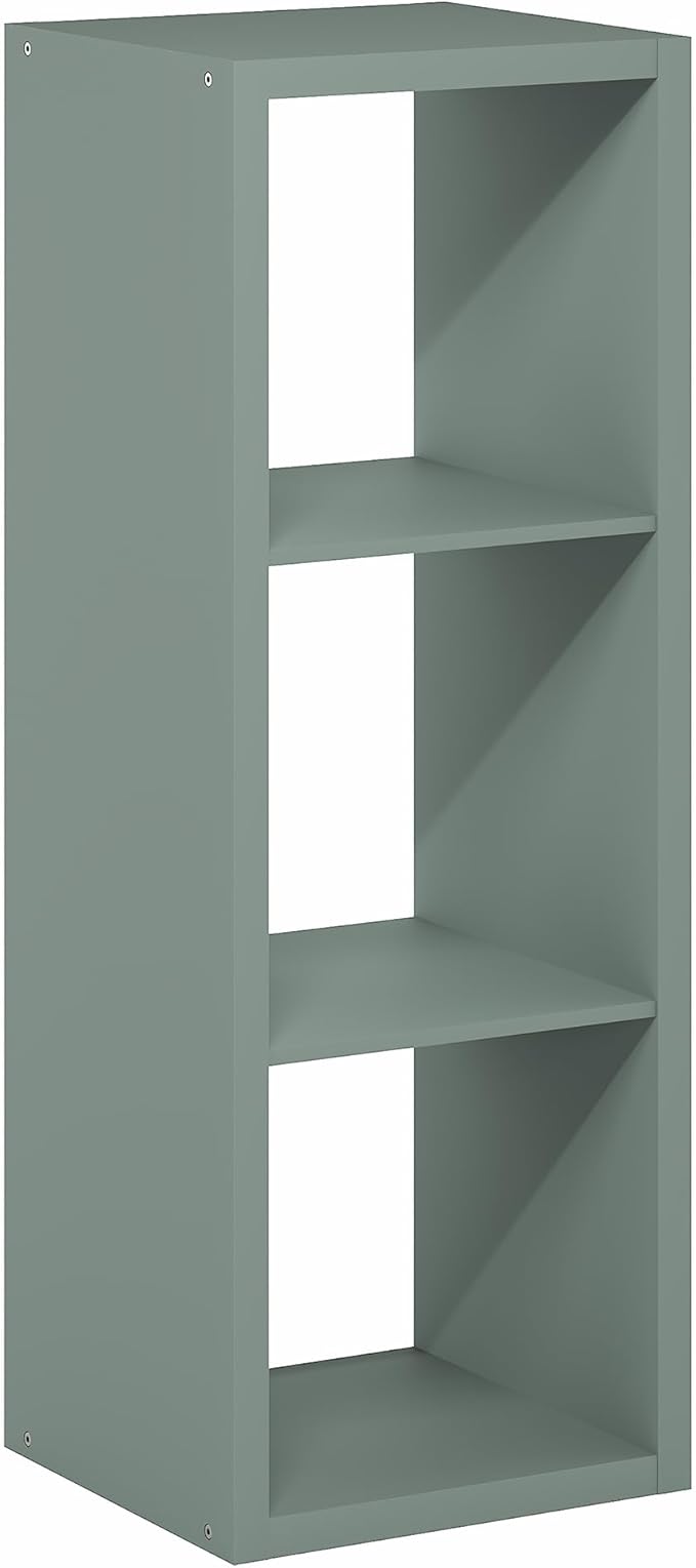 Furinno Cubicle Book Shelf, 3-Cube Bookshelf, Extra Thick Frame Horizontally & Vertically Reversible Bookcase with Open Back, 14.6" x 16" x 44", for Living Room, Bedroom, Home Office, Sage Green