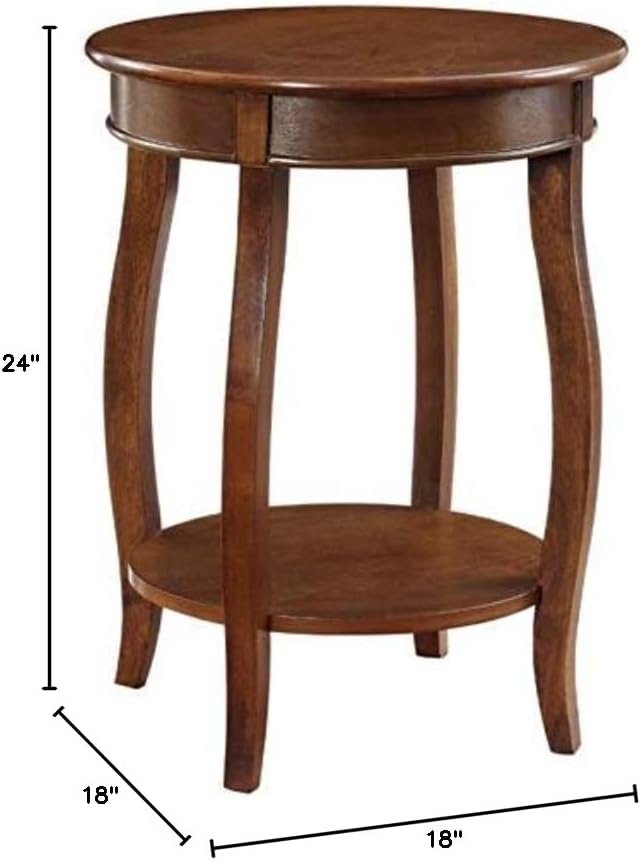 BOWERY HILL Round Wood End Table, Brown Finish, 24" H x 18.5" W x 18.5" D, 1 Shelf, Contemporary Design, Rustic Accent Table for Living Room Storage and Decor