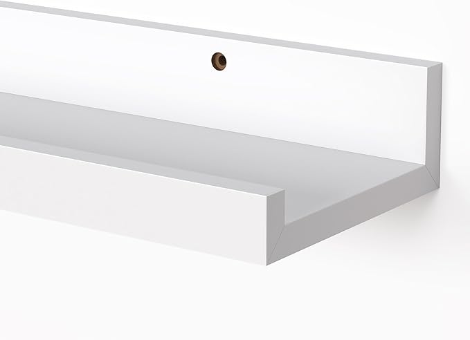 Heimlove Picture Ledge Shelf, Small Floating Shelves Set of 2, 16 Inches Picture Shelf for Wall with Ledge, Kids Bookshelf Wall Mounted for Living Room Bedroom Decor Books Photo Frames, White