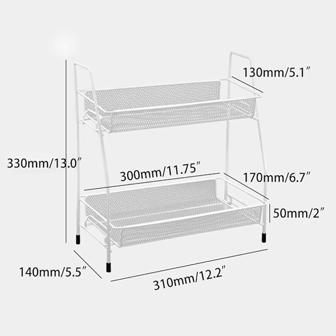 Spice Rack Organizer, 2-Tier Bathroom Shelf Organizer countertop, Kitchen Rack Organizer for Spice Can Sauce Jars Bottle (White)