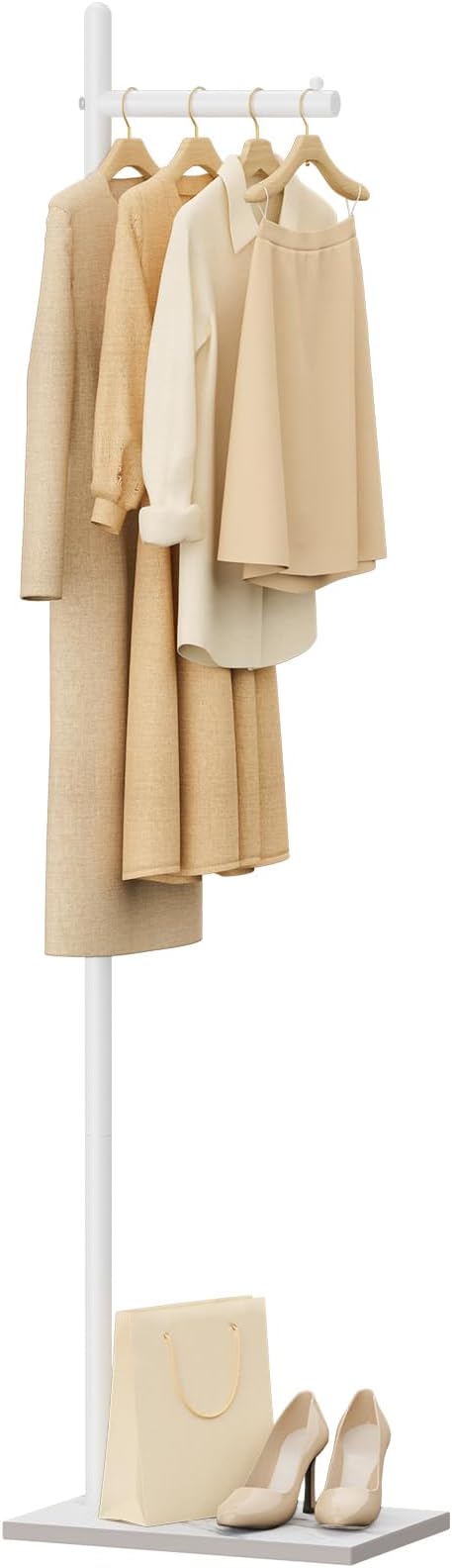 Yawinhe Coat Rack,Free Standing Hall Coat Tree, Stable Clothing Rack with Rock Base,Garment Rack Suitable for Hats, Bags, Coats,68.5 Inches High,White,USMJ101W