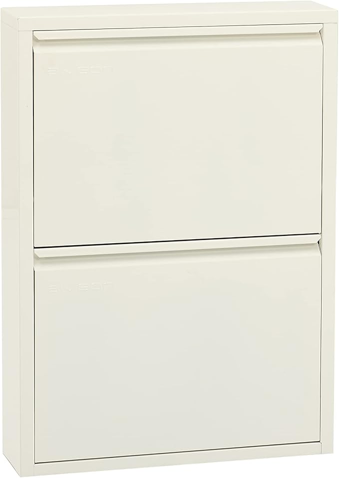 Flip Drawer Shoe Cabinet, Storage Organizer, Freestanding Shoe Rack, Wall Mounted No-Assembly (White, 2 Drawer)