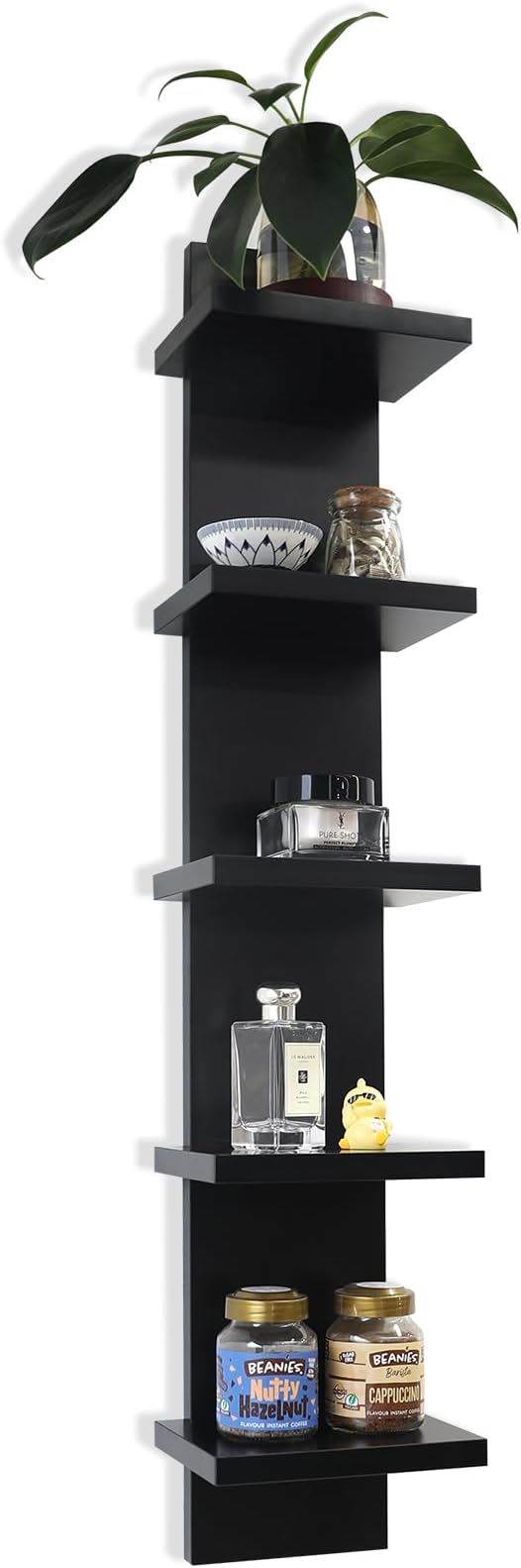 Homaterial 5 Tier Shelvesl, Vertical Column Wall Decor Mount Floating Shelves for Bedrooms, Living Rooms, Natural Finish Wall Shelf, Black